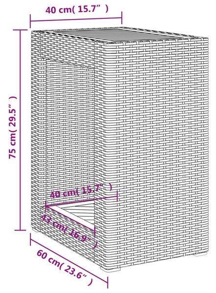 Τραπέζι Κήπου με Ξύλινη Επιφάνεια Μαύρο 60x40x75 εκ Συνθ. Ρατάν - Μαύρο