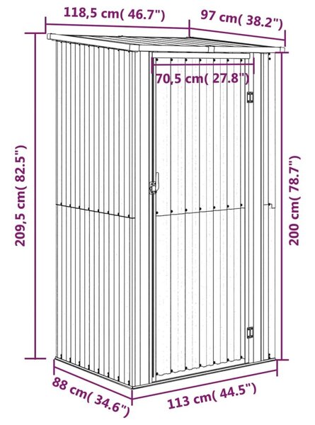 Αποθήκη Κήπου Ανθρακί 118,5x97x209,5 εκ. Γαλβανισμένο Ατσάλι - Ανθρακί