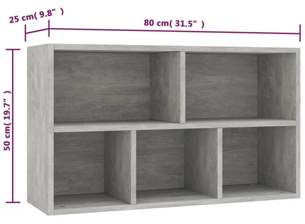 Ραφιέρα/Βιβλιοθήκη Γκρι Σκυροδέματος 50x25x80 εκ. Επεξ. Ξύλο - Γκρι