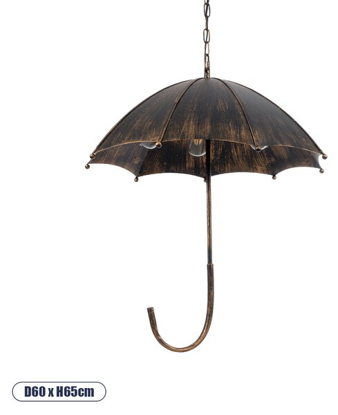 GloboStar® UMBRELLA 01406 Vintage Industrial Κρεμαστό Φωτιστικό Οροφής Πολύφωτο 5 x E27 Μαύρο Καφέ Σκουριά Μεταλλικό Φ58 x Υ60cm