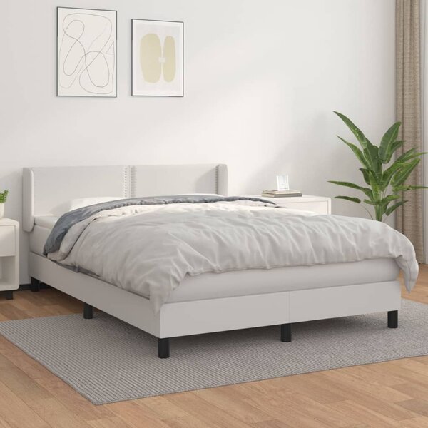 VidaXL Κρεβάτι Boxspring με Στρώμα Λευκό 140x200εκ.από Συνθετικό Δέρμα