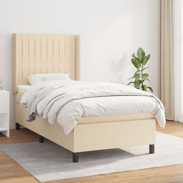 VidaXL Κρεβάτι Boxspring με Στρώμα Κρεμ 90x200 εκ.Υφασμάτινο