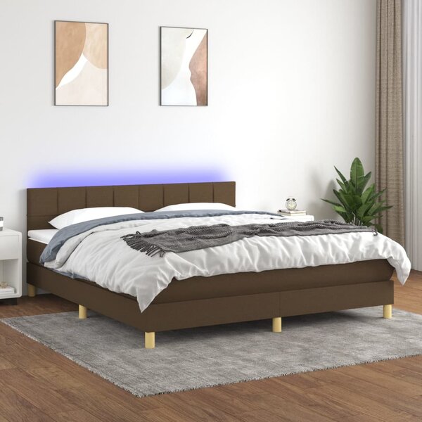 VidaXL Κρεβάτι Boxspring με Στρώμα & LED Σκ.Καφέ 160x200 εκ Υφασμάτινο