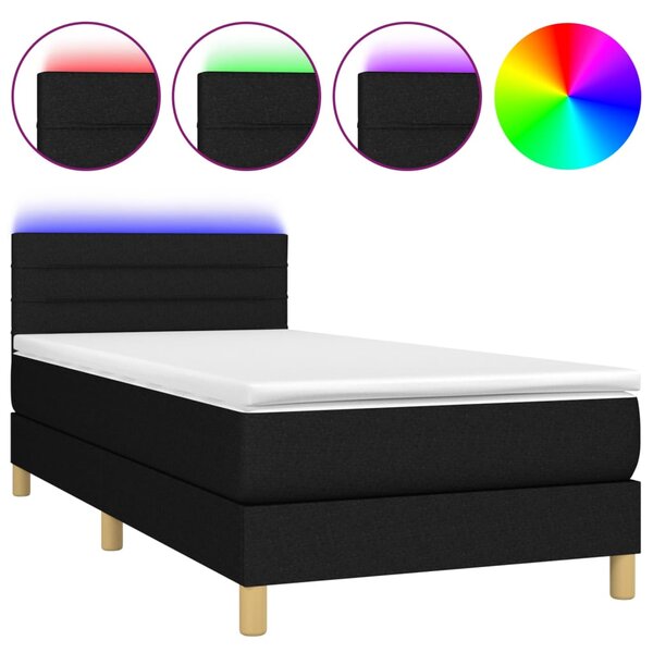 VidaXL Κρεβάτι Boxspring με Στρώμα & LED Μαύρο 80x200 εκ. Υφασμάτινο