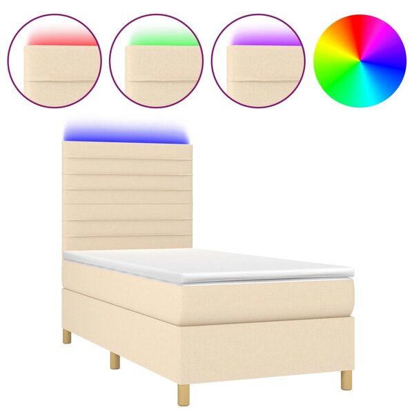 VidaXL Κρεβάτι Boxspring με Στρώμα & LED Κρεμ 80x200 εκ. Υφασμάτινο