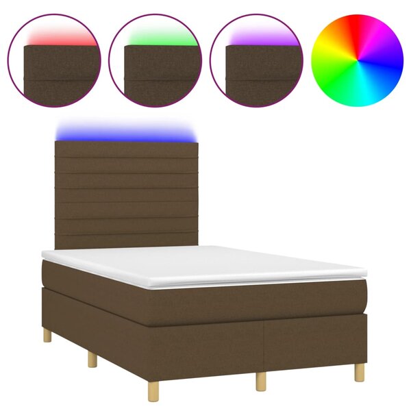 VidaXL Κρεβάτι Boxspring με Στρώμα & LED Σκ.Καφέ 120x200 εκ Υφασμάτινο