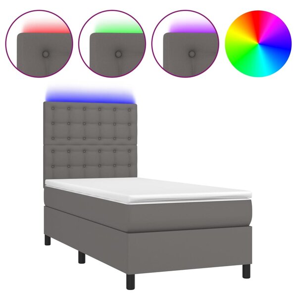 VidaXL Κρεβάτι Boxspring με Στρώμα & LED Γκρι 100x200 εκ. Συνθ. Δέρμα