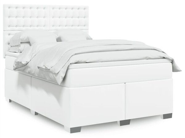 VidaXL Κρεβάτι Boxspring με Στρώμα Λευκό 140x200εκ.από Συνθετικό Δέρμα