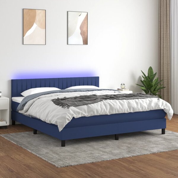 VidaXL Κρεβάτι Boxspring με Στρώμα & LED Μπλε 160x200 εκ. Υφασμάτινο