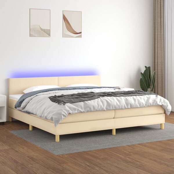 VidaXL Κρεβάτι Boxspring με Στρώμα & LED Κρεμ 200x200 εκ. Υφασμάτινο