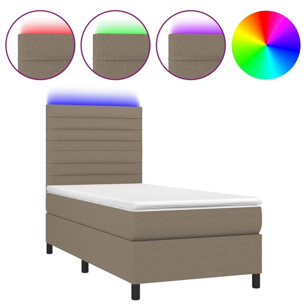 VidaXL Κρεβάτι Boxspring με Στρώμα & LED Taupe 80x200 εκ. Υφασμάτινο