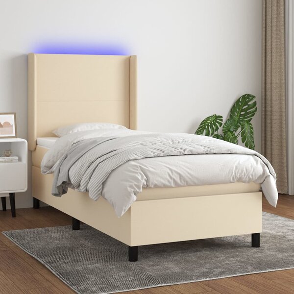 VidaXL Κρεβάτι Boxspring με Στρώμα & LED Κρεμ 80x200 εκ. Υφασμάτινο