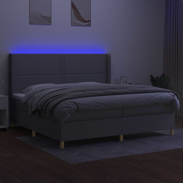 VidaXL Κρεβάτι Boxspring με Στρώμα & LED Αν.Γκρι 200x200εκ. Υφασμάτινο