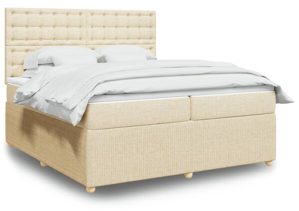 VidaXL Κρεβάτι Boxspring με Στρώμα Κρεμ 200x200 εκ. Υφασμάτινο