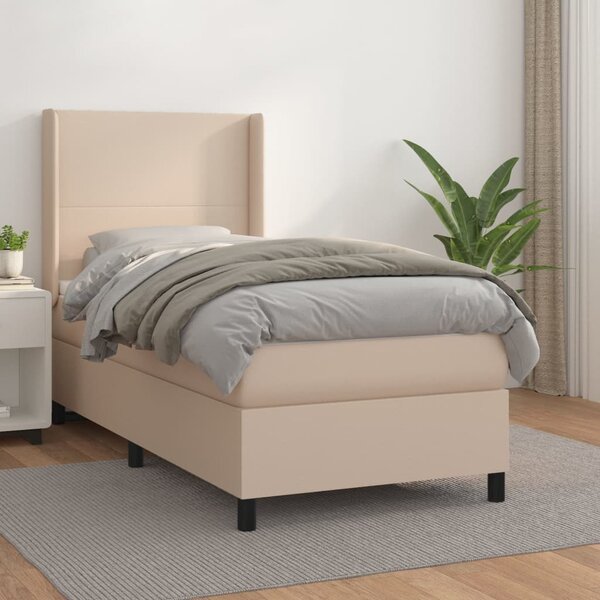 VidaXL Κρεβάτι Boxspring με Στρώμα Καπουτσίνο 90x190εκ.από Συνθ. Δέρμα