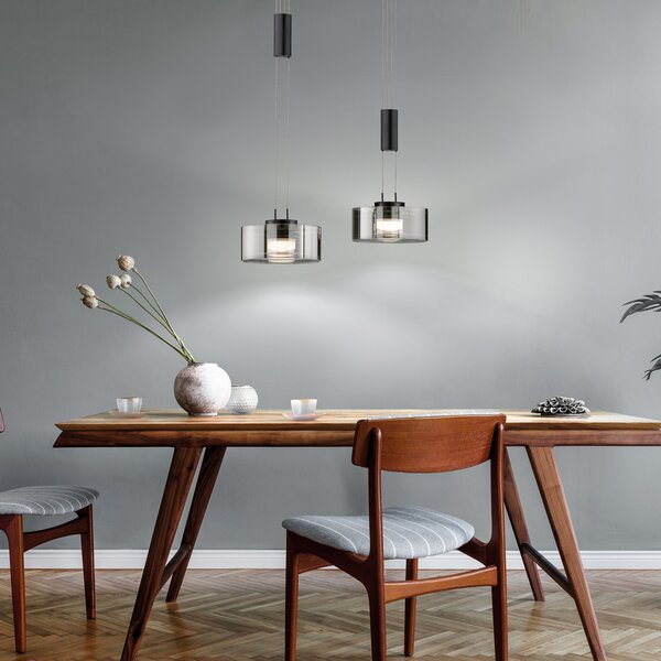 FISCHER & HONSEL Κρεμαστό φωτιστικό LED Lavin, μήκος 64 εκ., μαύρο της άμμου/γκρι καπνού, ρυθμιζόμενος, Μαύρο, Σαλόνι / τραπεζαρία, Μέταλλο, σύγχρονο