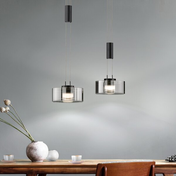 FISCHER & HONSEL Κρεμαστό φωτιστικό LED Lavin, μήκος 64 εκ., μαύρο της άμμου/γκρι καπνού, ρυθμιζόμενος, Μαύρο, Σαλόνι / τραπεζαρία, Μέταλλο, σύγχρονο