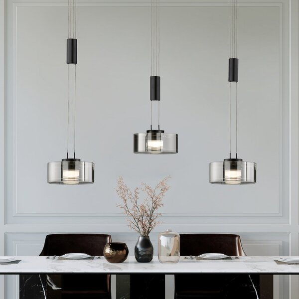 FISCHER & HONSEL Κρεμαστό φωτιστικό LED Lavin, μήκος 100 cm, μαύρο της άμμου/γκρι καπνού, ρυθμιζόμενος, Μαύρο, Σαλόνι / τραπεζαρία, Μέταλλο, σύγχρονο