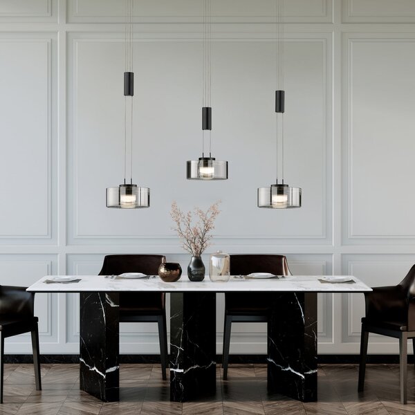 FISCHER & HONSEL Κρεμαστό φωτιστικό LED Lavin, μήκος 100 cm, μαύρο της άμμου/γκρι καπνού, ρυθμιζόμενος, Μαύρο, Σαλόνι / τραπεζαρία, Μέταλλο, σύγχρονο