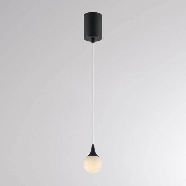 Molto Luce Φωτιστικό οροφής LED ARE, μαύρο, αλάβαστρο, Ø 8 cm, CCT, DALI, ρυθμιζόμενος, Μαύρο, Σαλόνι / τραπεζαρία, Πέτρα, σύγχρονο, Σφαίρα