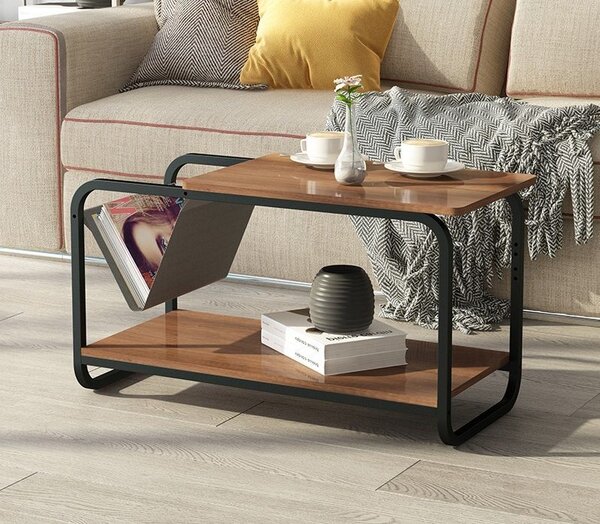 Τραπεζάκι Σαλονιού Modernhome 2 Επιπέδων με Θήκη για Περιοδικά, Loft Στυλ