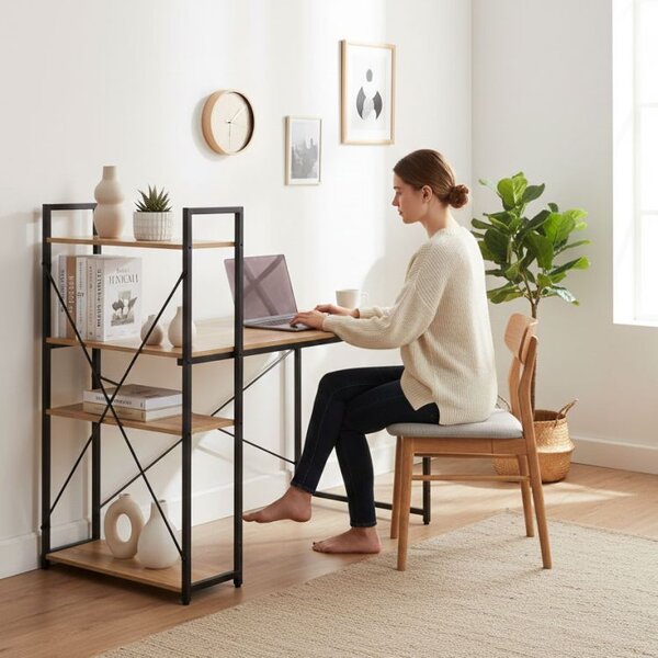 Ξύλινο Γραφείο Υπολογιστή Modernhome με Ράφια Αποθήκευσης, 120x60cm