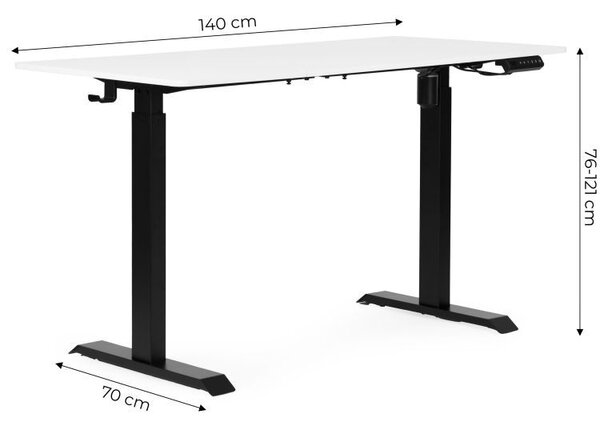 Ηλεκτρικό Γραφείο Modernhome, Ρυθμιζόμενο 76-121cm, Λευκό-Μαύρο 140x70cm