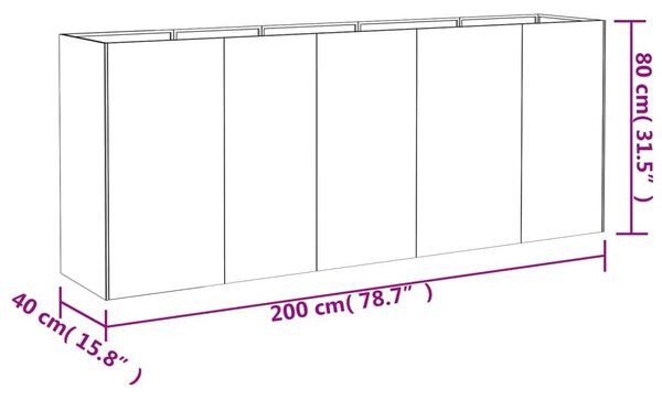 Ζαρντινιέρα 200 x 40 x 80 εκ. από Ατσάλι Σκληρυθέν στον Αέρα - Καφέ