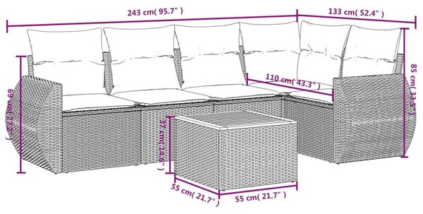 Σετ Καναπέ Κήπου 6 τεμ. Μπεζ Συνθετικό Ρατάν με Μαξιλάρια - Μπεζ