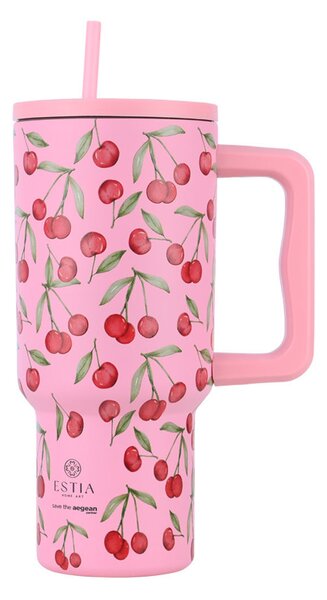 Κούπα Θερμός Με Λαβή & Καλαμάκι 900ml Estia Save The Aegean Tumbler Cherry Rose 01-32081