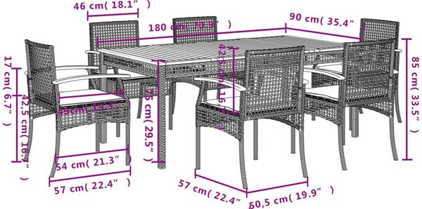 Σετ Τραπεζαρίας Κήπου 7 Τεμ. Μαύρο Συνθετικό Ρατάν με Μαξιλάρια - Μαύρο