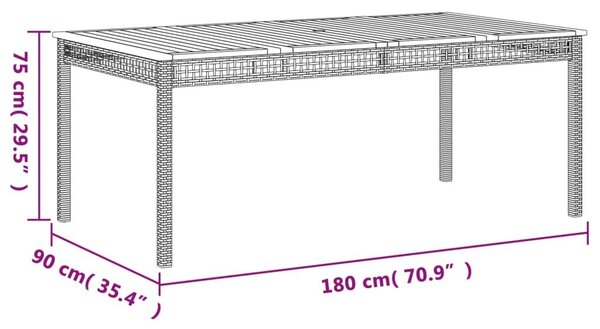 Τραπέζι Κήπου Γκρι 180x90x75 εκ. Συνθετικό Ρατάν / Ξύλο Ακακίας - Γκρι