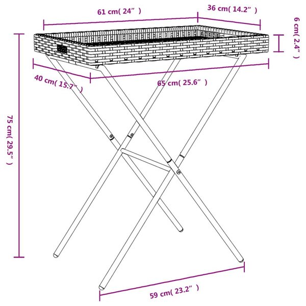 Τραπέζι Δίσκος Πτυσσόμενο Μπεζ 65x40x75 εκ. Συνθετικό Ρατάν - Μπεζ