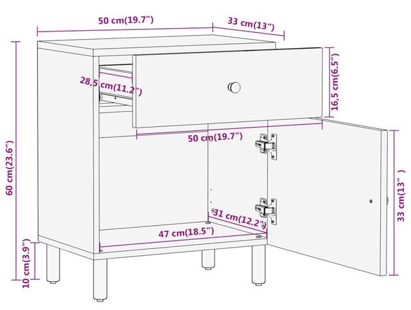 Κομοδίνο 50 x 33 x 60 εκ. από Μασίφ Ξύλο Μάνγκο - Καφέ