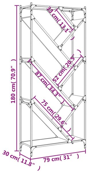 Βιβλιοθήκη Μαύρη 79x30x180 εκ. Επεξεργασμένο Ξύλο & Μέταλλο - Μαύρο