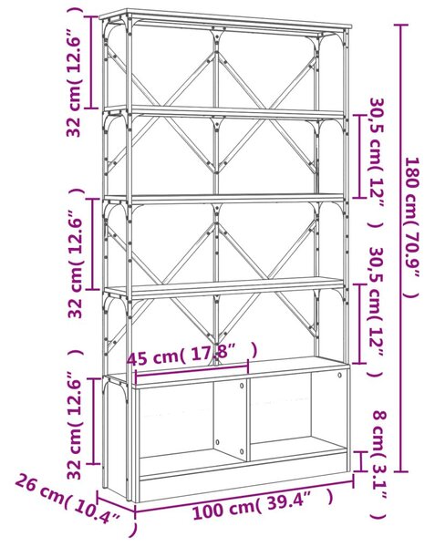 Βιβλιοθήκη Μαύρη 100x26x180 εκ. Επεξεργασμένο Ξύλο & Μέταλλο - Μαύρο