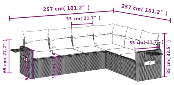 Σετ Καναπέ Κήπου 6 τεμ. Μπεζ Συνθετικό Ρατάν με Μαξιλάρια - Μπεζ