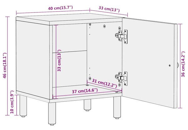 Κομοδίνο 40 x 33 x 46 εκ. από Μασίφ Ξύλο Μάνγκο - Καφέ