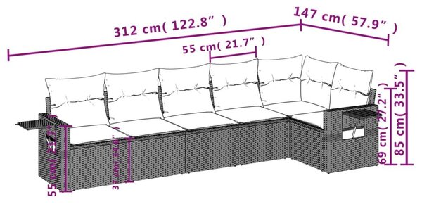 Σετ Καναπέ Κήπου 6 τεμ. Μπεζ Συνθετικό Ρατάν με Μαξιλάρια - Μπεζ