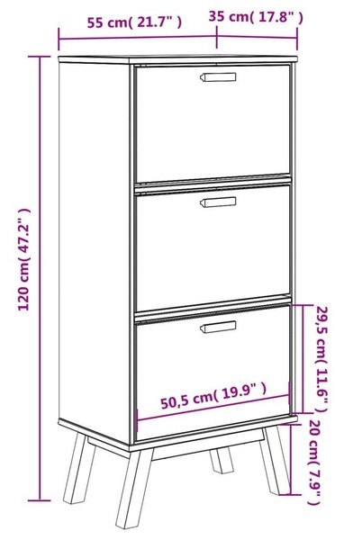 Παπουτσοθήκη OLDEN Λευκή & Καφέ 55x35x120 εκ. Μασίφ Ξύλο Πεύκου - Λευκό