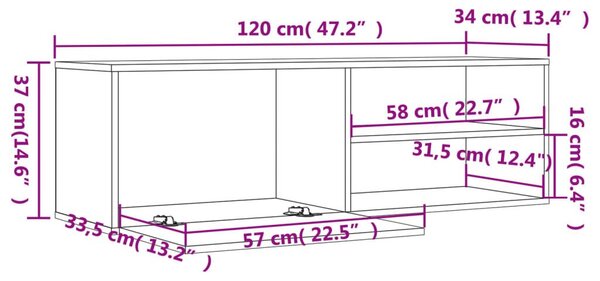 Έπιπλο Τηλεόρασης Καφέ Δρυς 120x34x37 εκ. Επεξ. Ξύλο - Καφέ