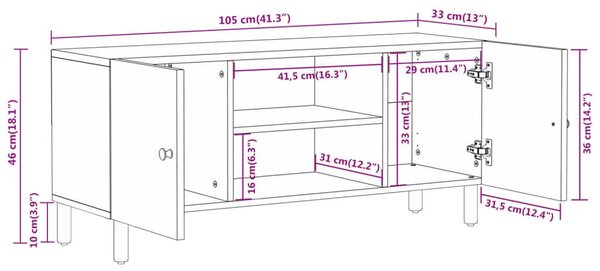 Έπιπλο Τηλεόρασης 105 x 33 x 46 εκ. από Μασίφ Ξύλο Μάνγκο - Καφέ