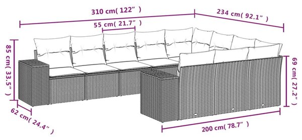 Σετ Καναπέ Κήπου 10 τεμ. Μπεζ Συνθετικό Ρατάν με Μαξιλάρια - Μπεζ