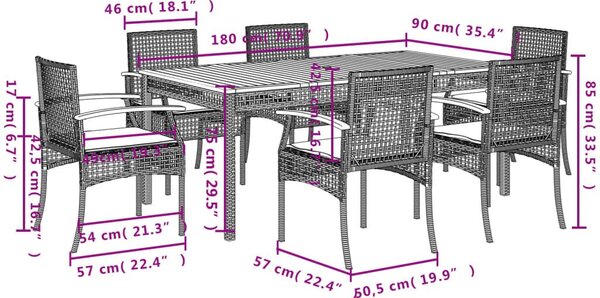 Σετ Τραπεζαρίας Κήπου 7 τεμ. Μπεζ Συνθετικό Ρατάν με Μαξιλάρια - Μπεζ