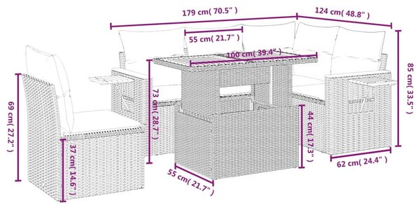 Σετ Καναπέ Κήπου 6 τεμ. Μπεζ Συνθετικό Ρατάν με Μαξιλάρια - Μπεζ