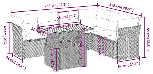 Καναπές Σετ 7 Τεμαχίων Μαύρο Συνθετικό Ρατάν με Μαξιλάρια - Μαύρο