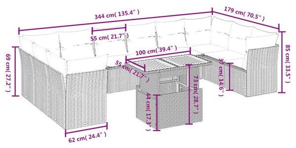 Σαλόνι Κήπου Σετ 11 Τεμαχίων Μαύρο Συνθετικό Ρατάν με Μαξιλάρια - Μαύρο