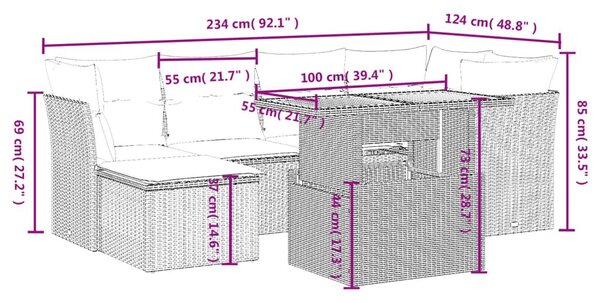 Καναπές Σετ 7 Τεμαχίων Μαύρο Συνθετικό Ρατάν με Μαξιλάρια - Μαύρο