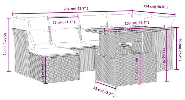 Καναπές Σετ 7 Τεμαχίων Μαύρο Συνθετικό Ρατάν με Μαξιλάρια - Μαύρο