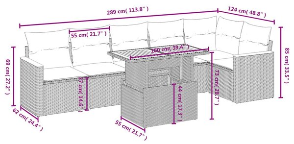 Καναπές Σετ 7 Τεμαχίων Μαύρο Συνθετικό Ρατάν με Μαξιλάρια - Μαύρο